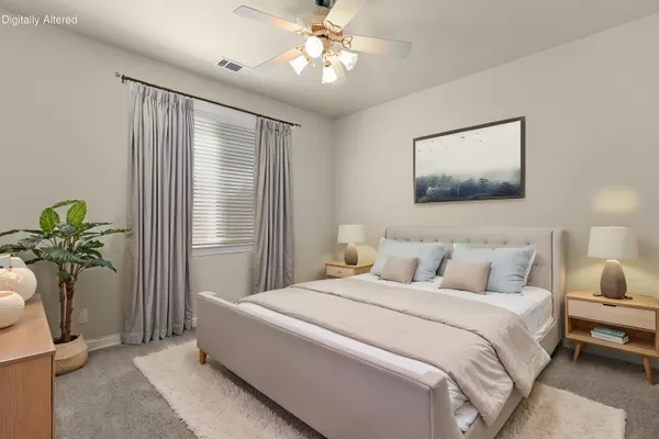 an empty room with a bathroom