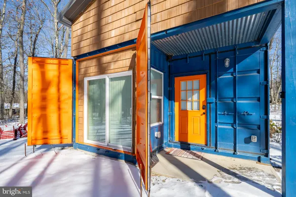 a view of a room with windows