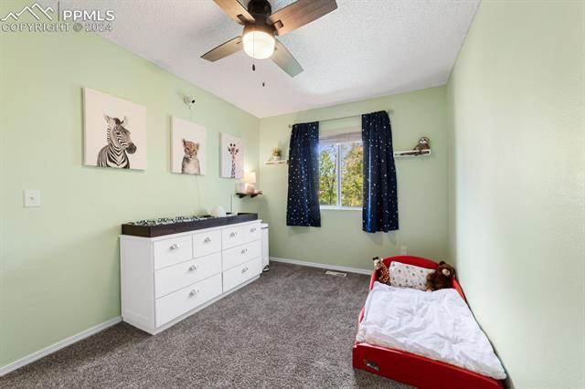 6525 Bismark Road Colorado Springs, CO 80922 - Photo 22 of 38 Carpeted bedroom featuring a ceiling fan