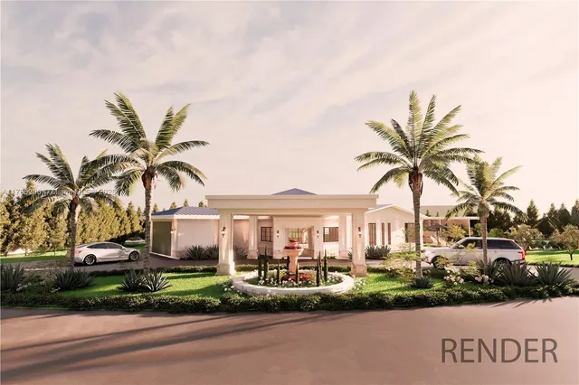 a dining room with furniture and a chandelier