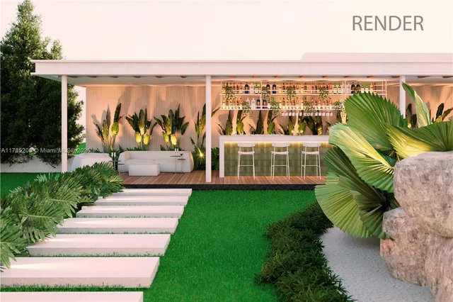 a view of a patio with couches table and chairs and potted plants