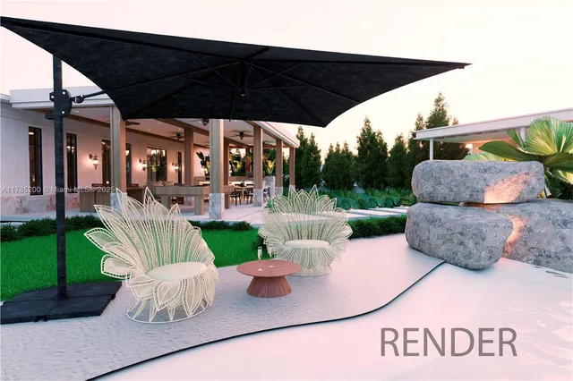 a view of a porch in the backyard