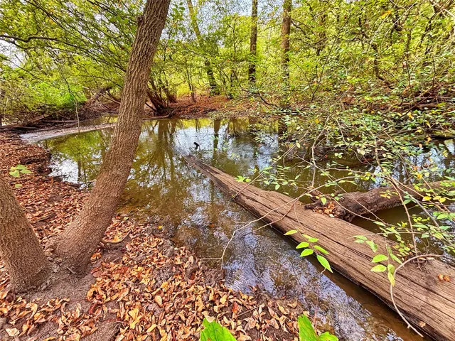 a view of a yard with wooden fence