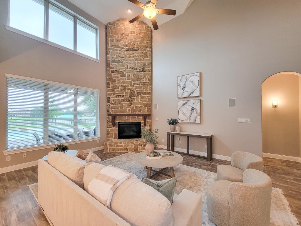 9706 Kirkstone Terrace Drive Spring, TX 77379 - Photo 15 of 46 extra high celings giving a beautiful view over the patio, pool and lake with fountains