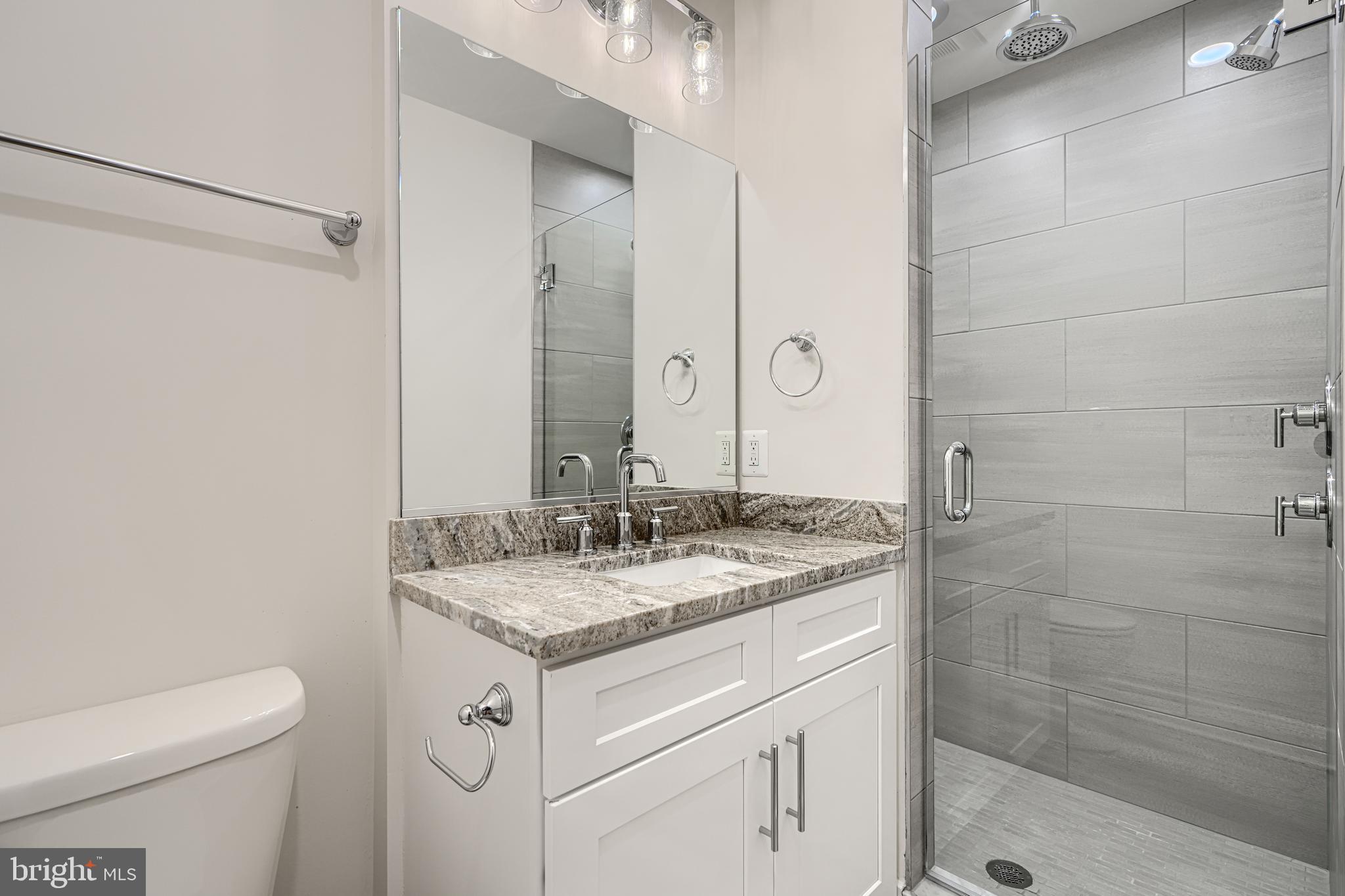 1427 Patapsco Street Baltimore, MD 21230 - Photo 21 of 34 a bathroom with a granite countertop sink toilet and shower