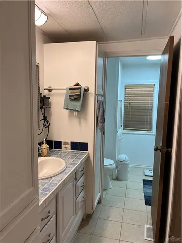 a bathroom with a sink a toilet and mirror