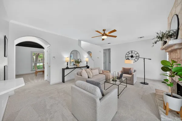 a living room with furniture