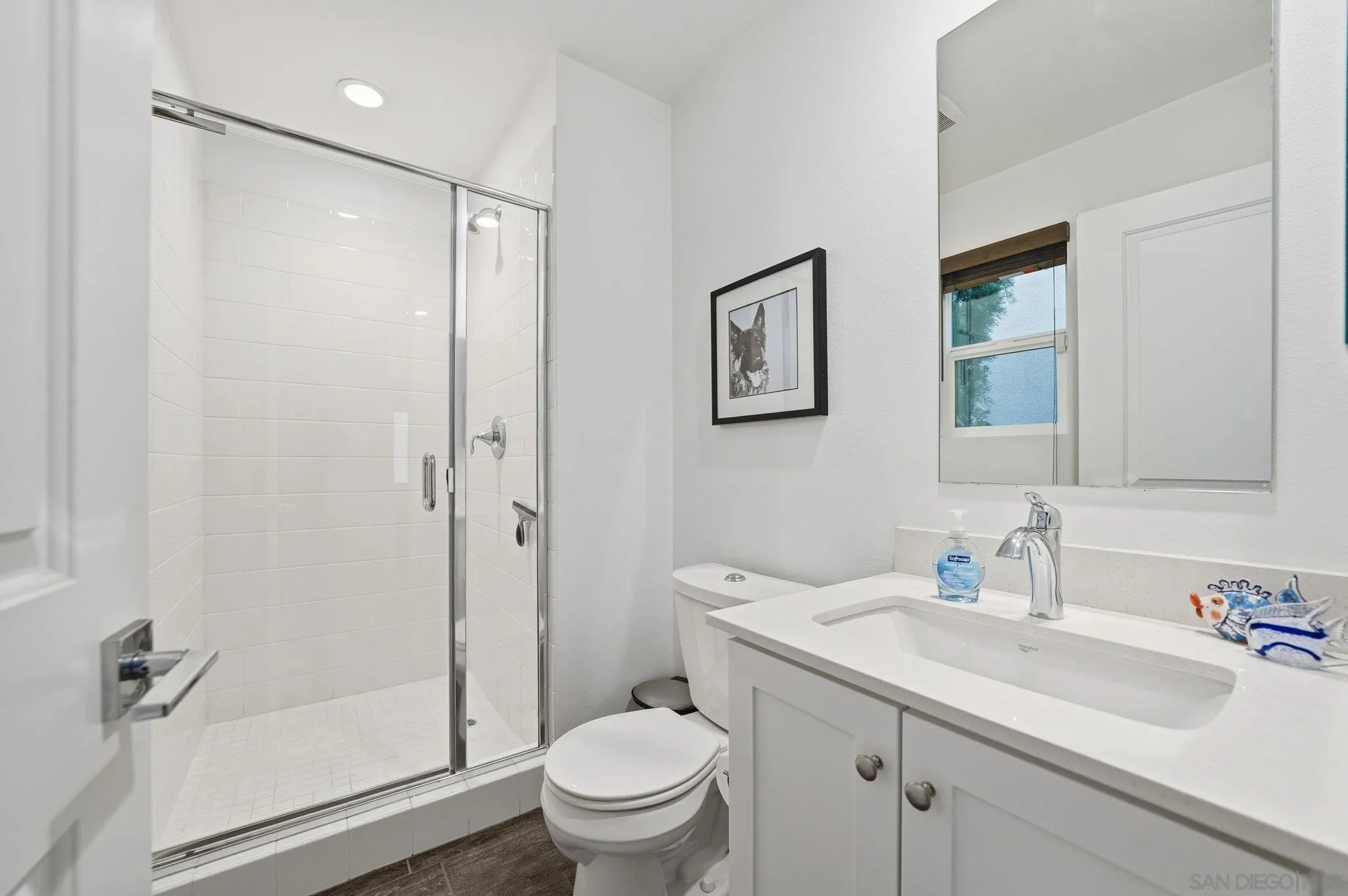 8337 Summit Way San Diego, CA 92108 - Photo 49 of 61 a bathroom with a granite countertop sink toilet and shower