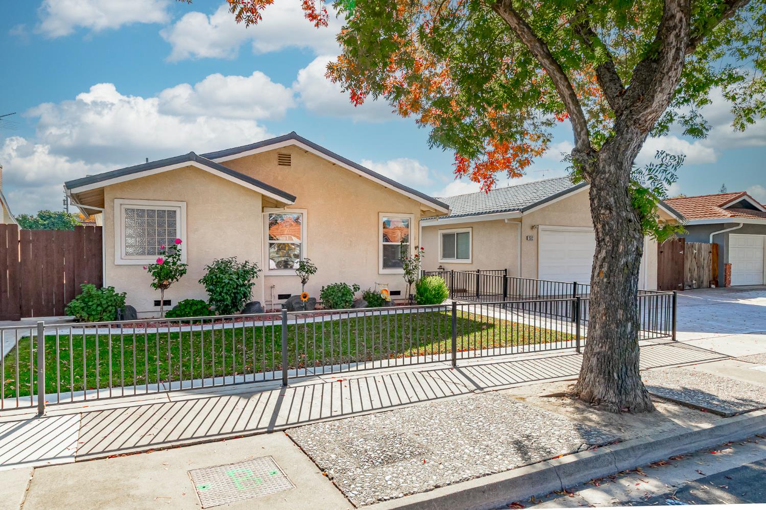 1512 Kruger Drive Modesto, CA 95355 - Photo 3 of 33 a view of a house with a small yard plants and a large tree
