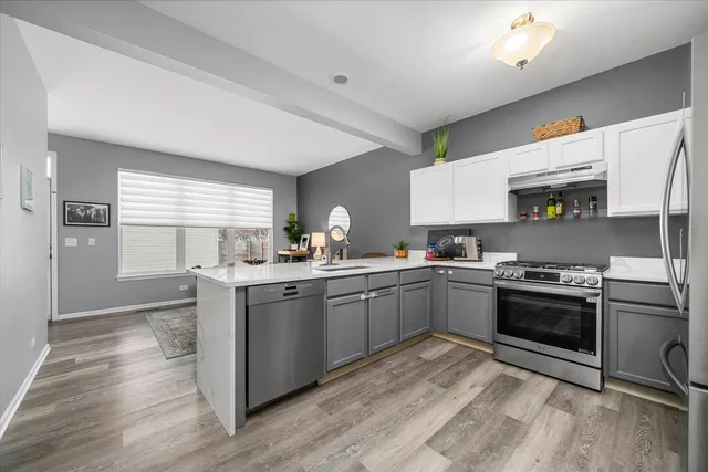 a kitchen with a sink cabinets and stainless steel appliances