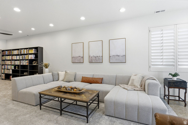 1712 Somerset Ridge Drive Draper, UT 84020 - Photo 57 of 76 Bright entertainment room featuring recessed lighting and plush carpeting