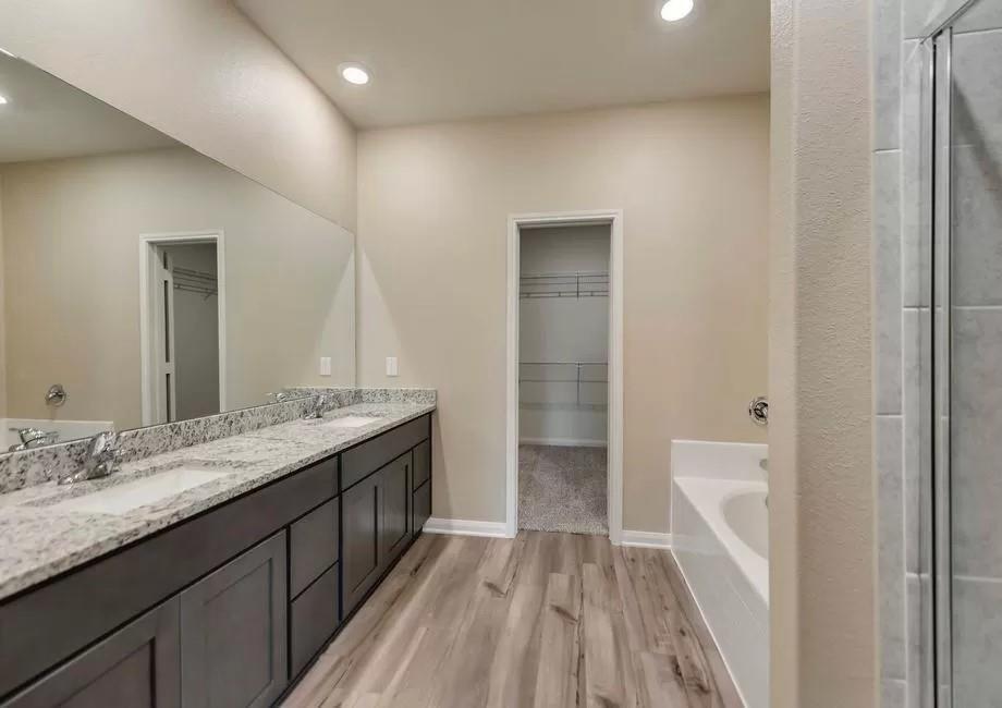 296 Wandering Stream Way Princeton, TX 75407 - Photo 6 of 7 a bathroom with a granite countertop sink a toilet and shower
