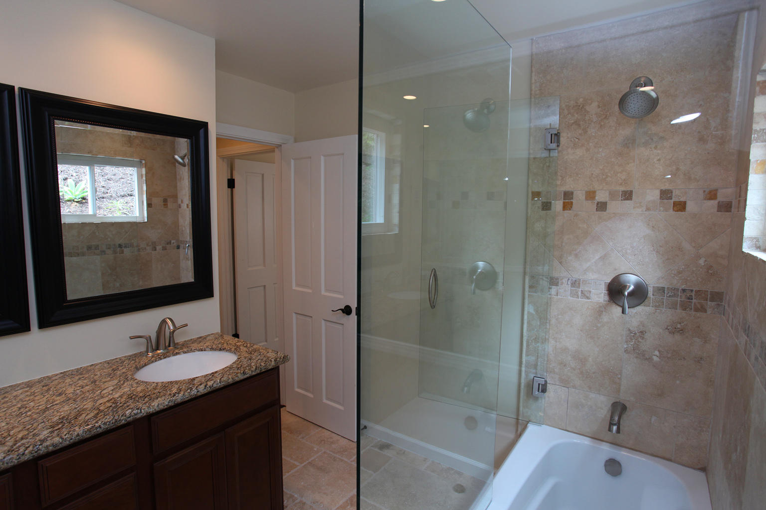 75 Canon View Road Santa Barbara, CA 93108 - Photo 12 of 31 a bathroom with a granite countertop sink shower and mirror