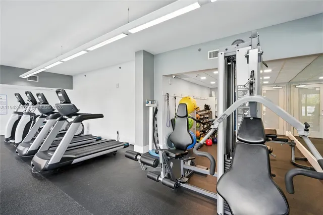 a view of a room with gym equipment