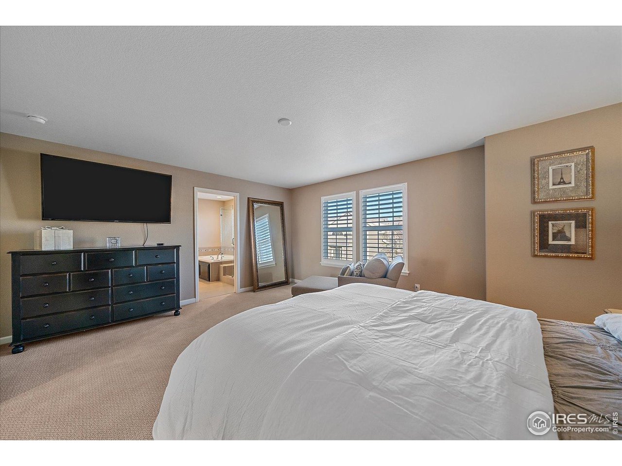 4545 South Monaco Street, Unit 324 Denver, CO 80237 - Photo 24 of 36 a bedroom with a bed and a flat screen tv