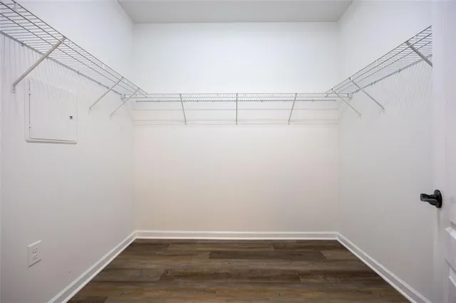 a view of a room with racks on the wall