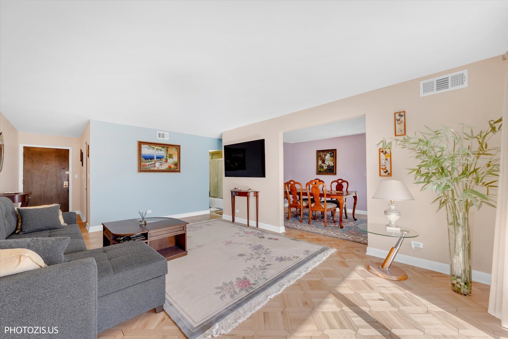 4900 Foster Street, Unit 412 Skokie, IL 60077 - Photo 6 of 32 a living room with furniture and a flat screen tv