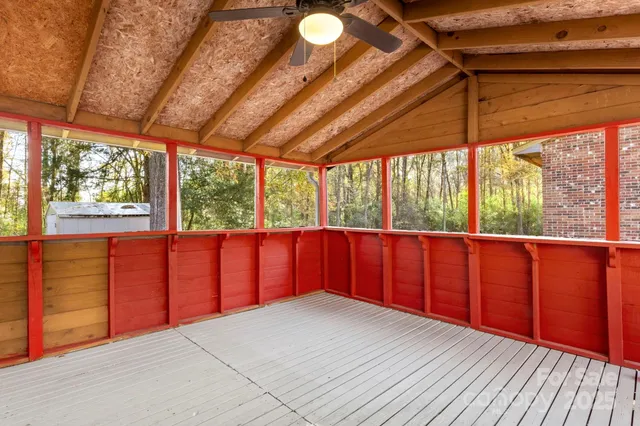 a view of porch with a floor to ceiling window