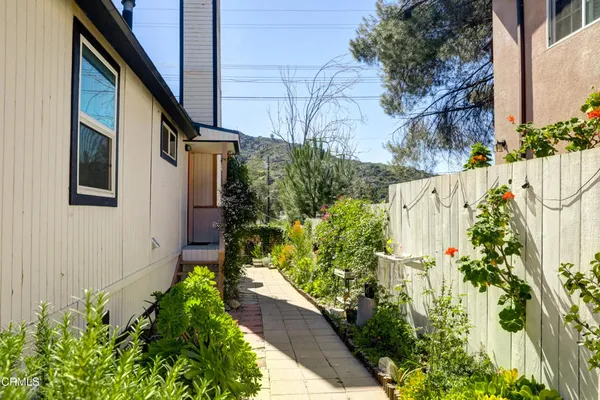 a view of a backyard with flowers