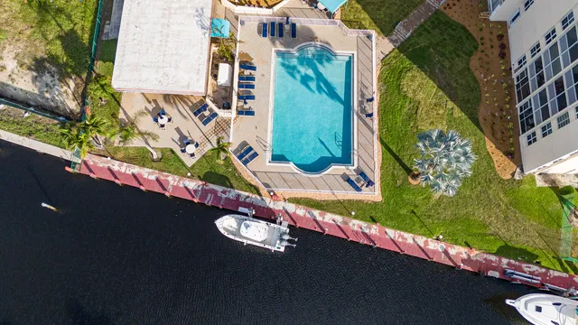 a view of a lake with a large bridge