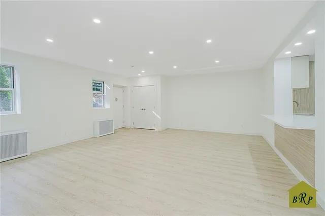 an empty room with a workbench