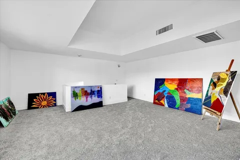 front view of a house with a patio