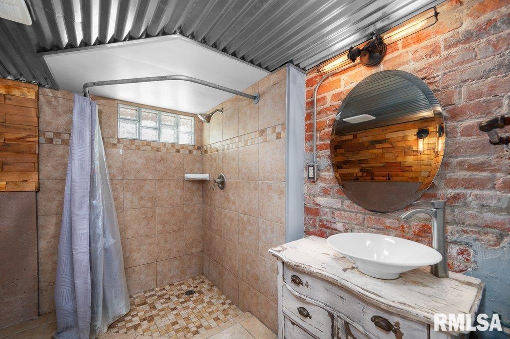 216 North Boss Street Kewanee, IL 61443 - Photo 10 of 36 a bathroom with a sink a mirror and a shower