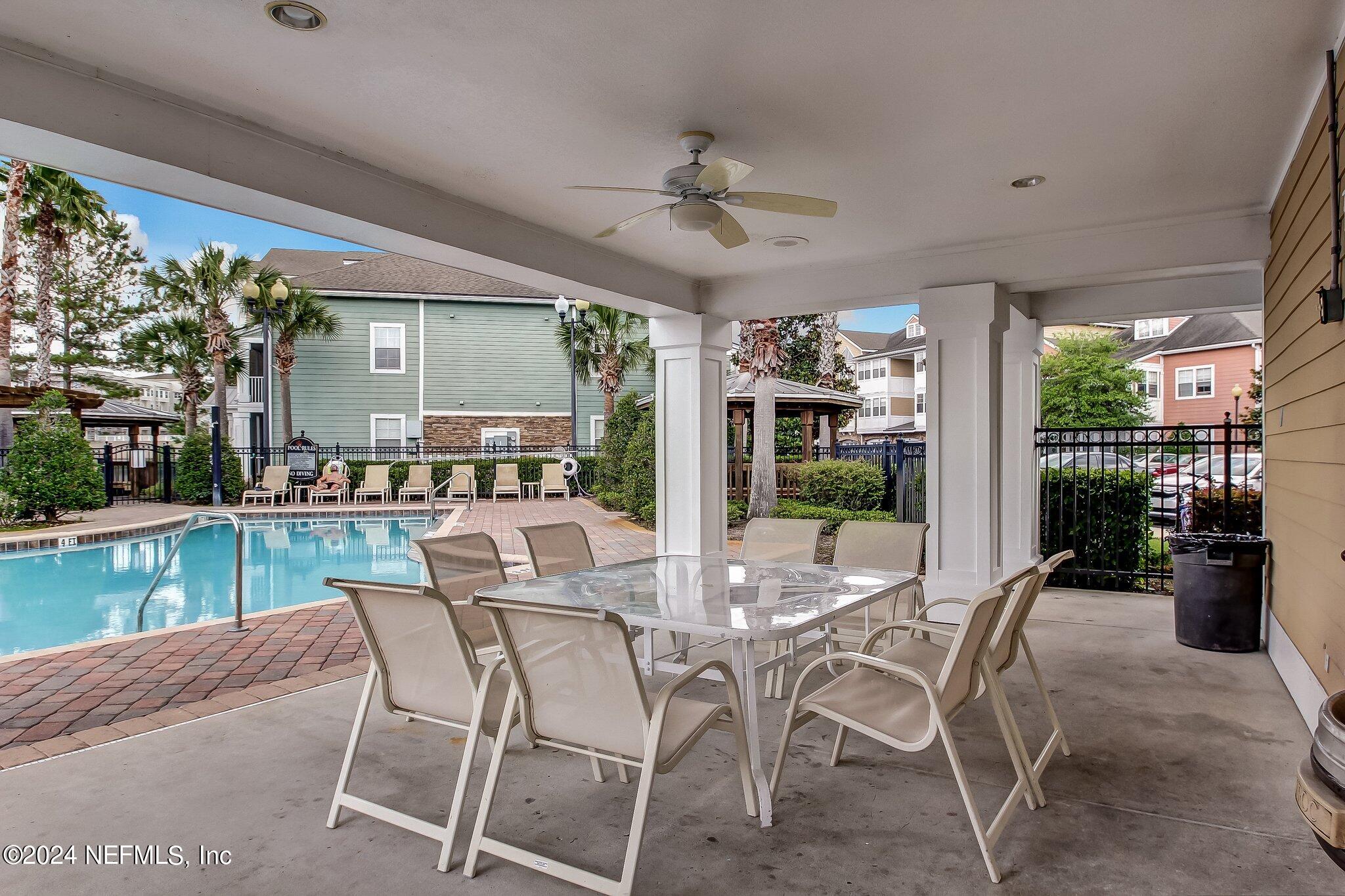 8550 Touchton Road, Unit 1423 Jacksonville, FL 32216 - Photo 30 of 36 a dining room with furniture garden view and a garden