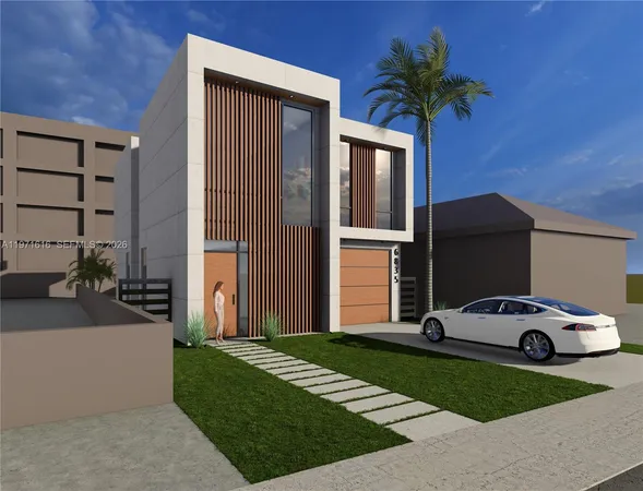 a view of a car parked in front of a house