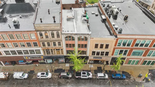 a view of a city with tall buildings