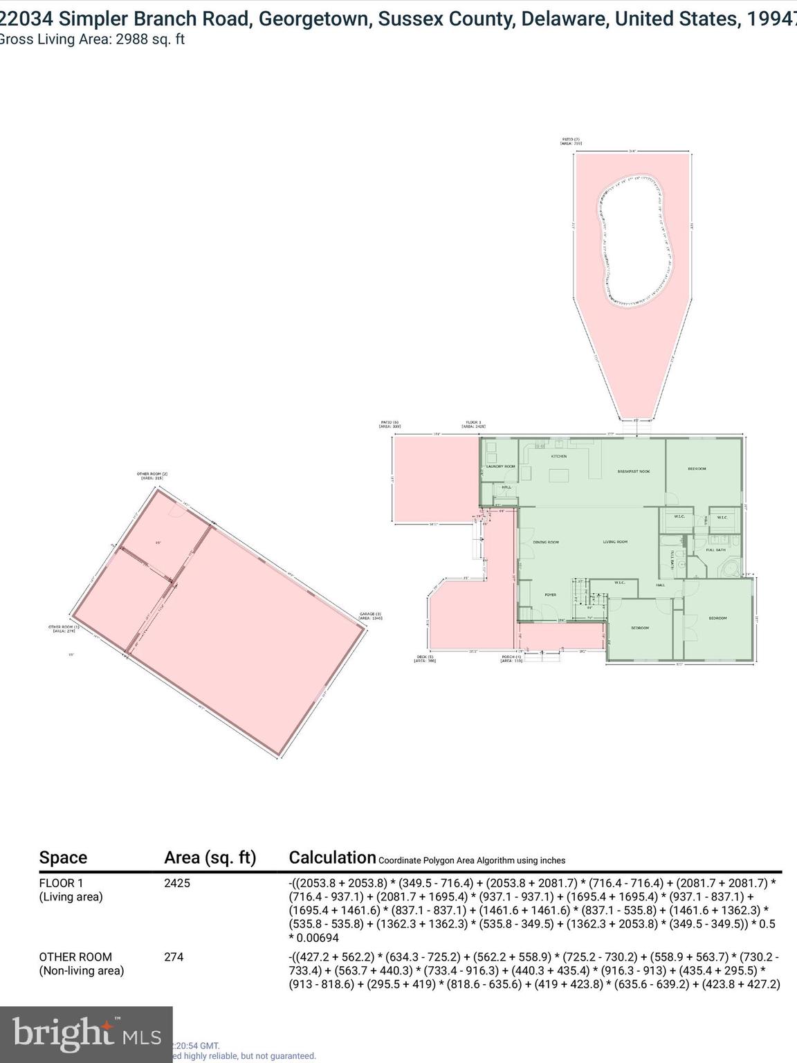 22034 Simpler Branch Road Georgetown, DE 19947 - Photo 49 of 56 GLA - Main Level Floor Plan for House & Garage