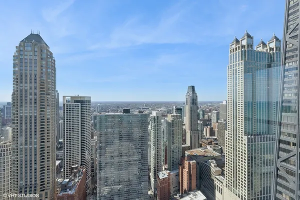 a view of a city with tall buildings