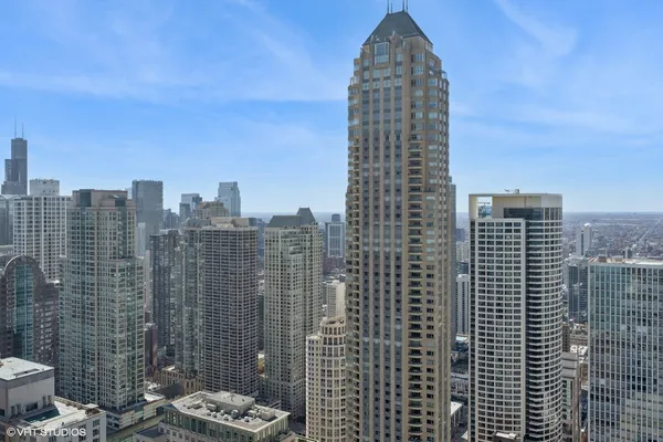 a view of a city with tall buildings