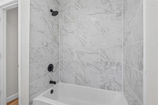 a bathroom with a bathtub