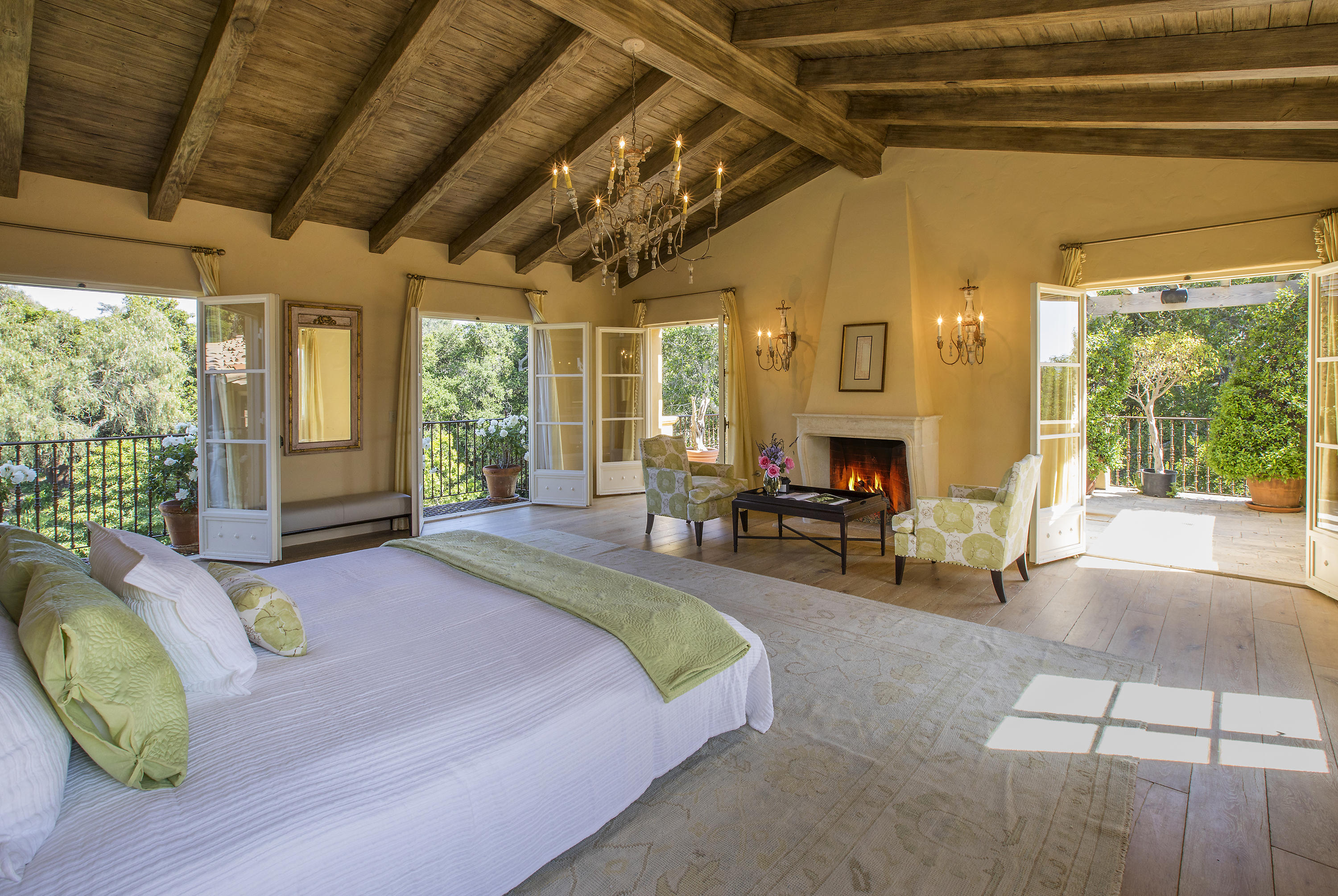 1525 Las Tunas Road Montecito, CA 93108 - Photo 12 of 28 a bedroom with furniture and a large window