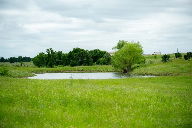 a view of a green field with wooden fence