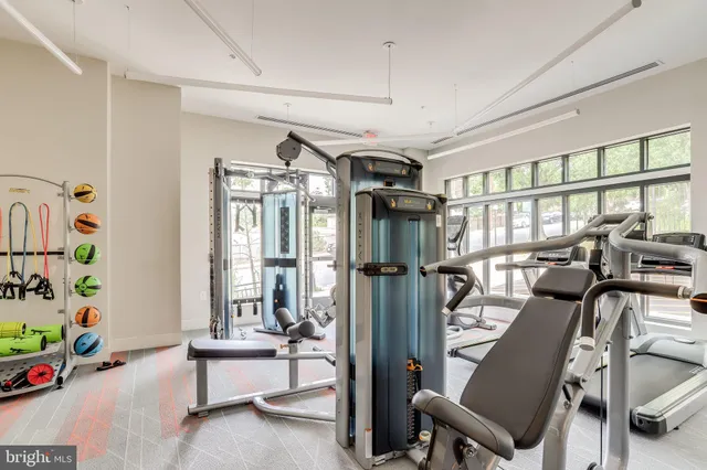 a view of a room with gym equipment