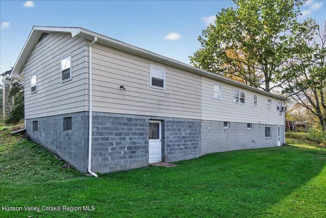 a view of a backyard with plants and large tree