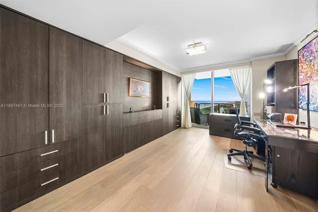 a workspace with furniture and window