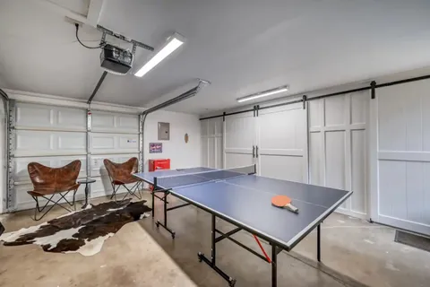 a workspace with furniture and a table