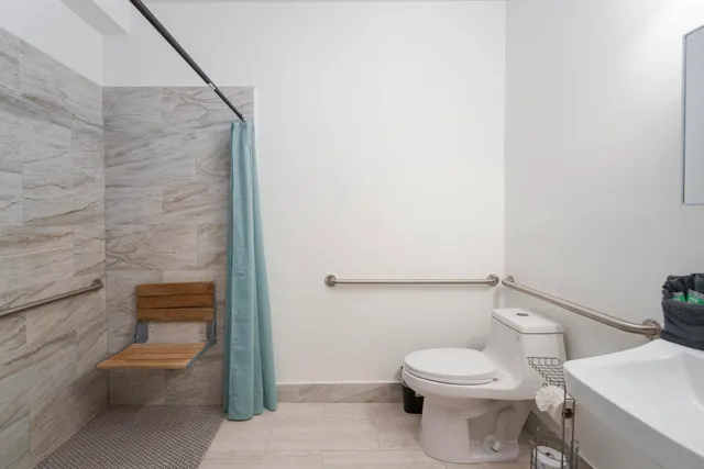 a bathroom with a shower