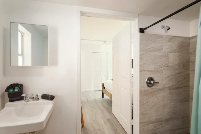 a view of a lake with a city