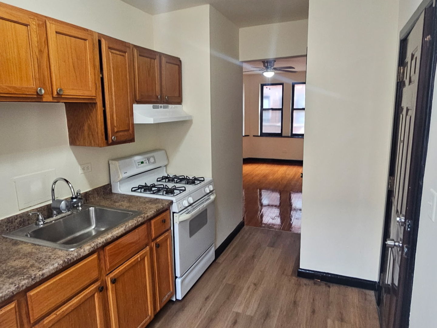 6820 South Perry Avenue Chicago, IL 60621 - Photo 3 of 7 a kitchen with a sink stove and cabinets