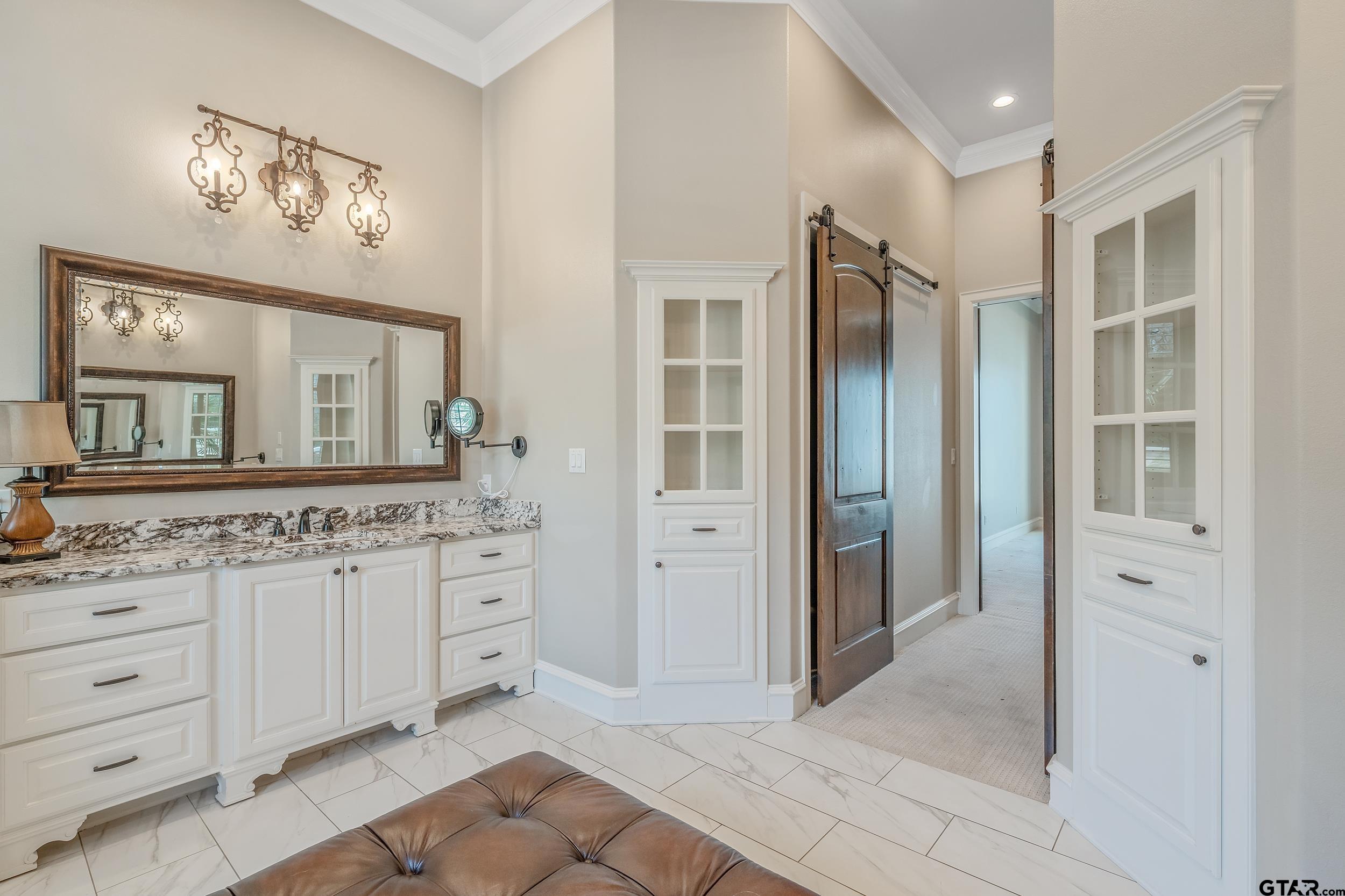 13793 Peninsula Road Whitehouse, TX 75791 - Photo 14 of 48 a bathroom with a granite countertop sink mirror and a shower