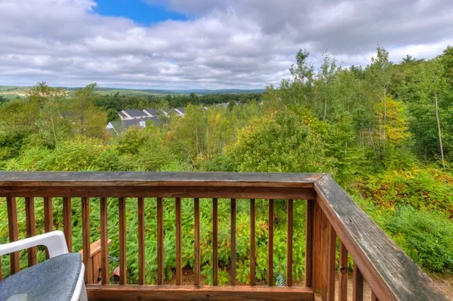 a view of a garden from a balcony