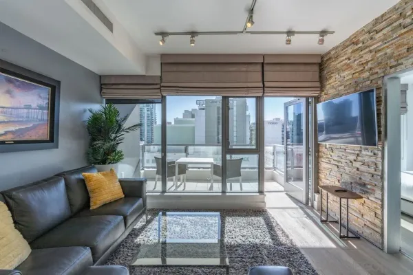 a living room with furniture