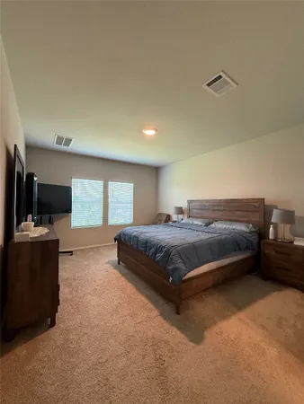 a bedroom with a bed and furniture