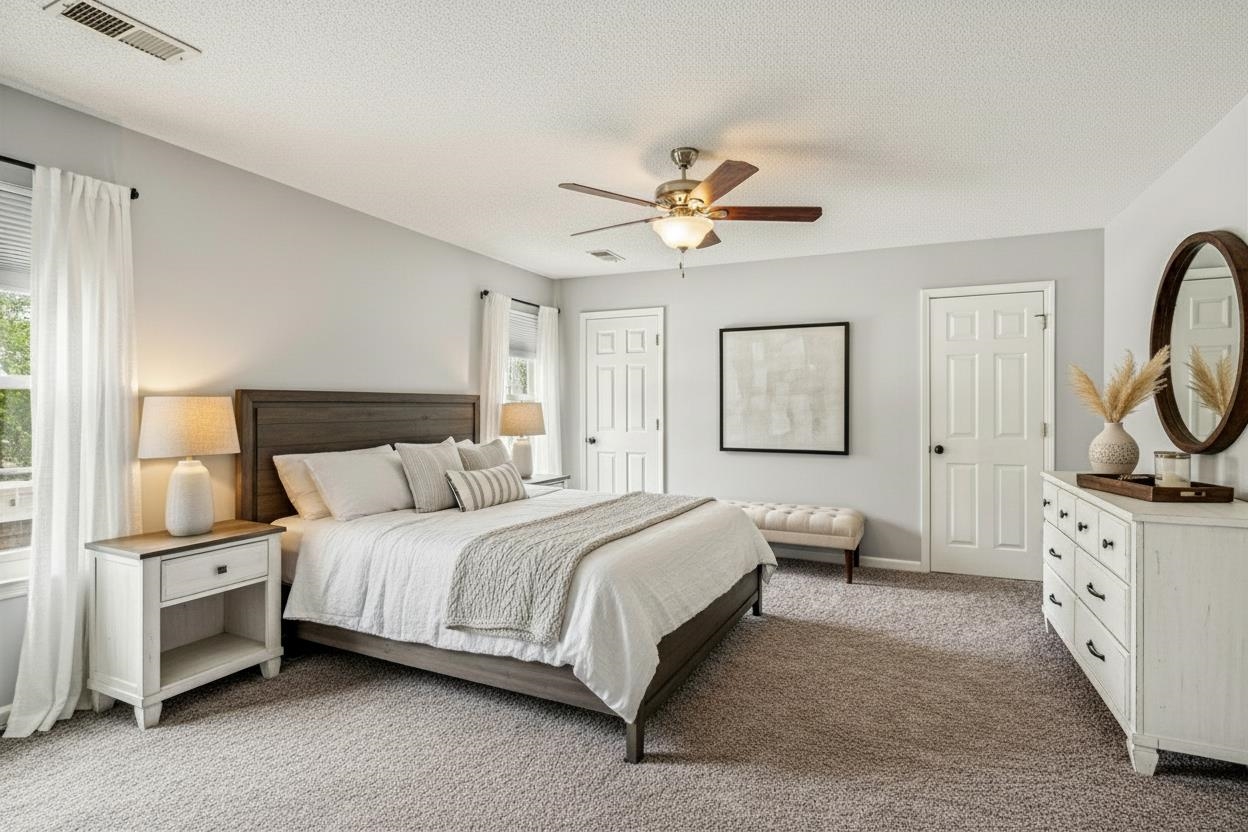 7503 Bavarian Drive, Unit 19 Germantown, TN 38138 - Photo 20 of 36 a spacious bedroom with a bed and a chandelier