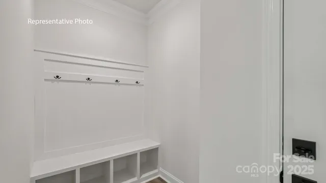 a view of small space with racks on the wall