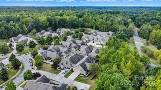 an aerial view of a house with garden